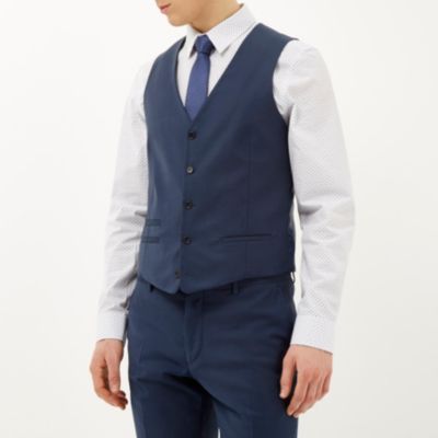 Blue wool-blend smart waistcoat